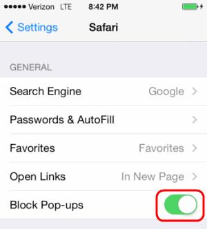 Safari: Aktiver/deaktiver popup-blokkering