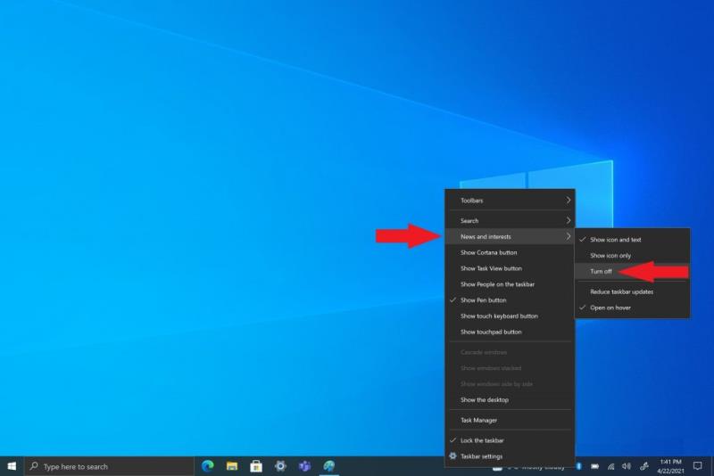 Hogyan lehet egyszerűen kikapcsolni a Hírek és érdeklődési köröket a Windows 10 rendszeren