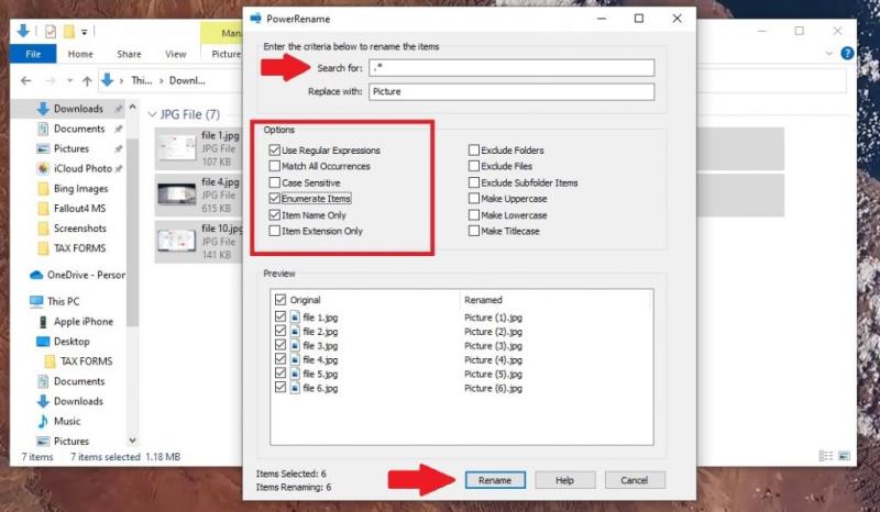 Kā uzreiz pārdēvēt failus, izmantojot PowerRename programmā PowerToys operētājsistēmā Windows 10