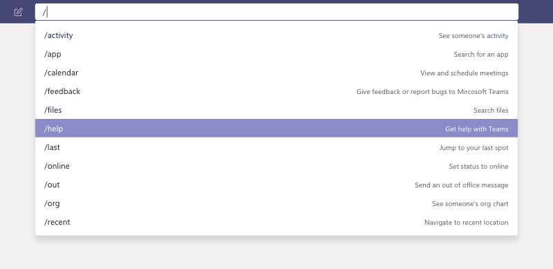 Ako používať príkazy lomky ako /files a získať viac z Microsoft Teams