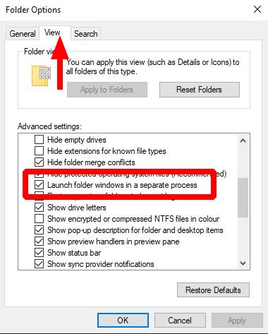 File Exploreri akende avamine Windowsi kasutajaliidese jaoks eraldi protsessina