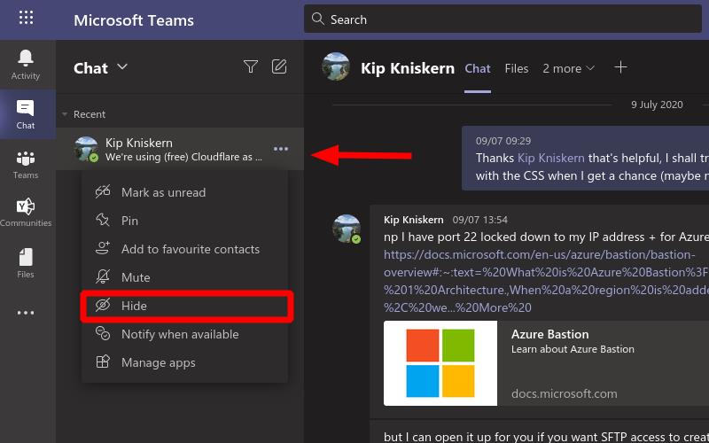 Ako skryť a odkryť rozhovory v Microsoft Teams