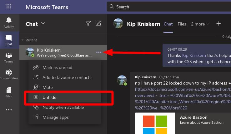 Jak skrýt a znovu zobrazit chaty v Microsoft Teams