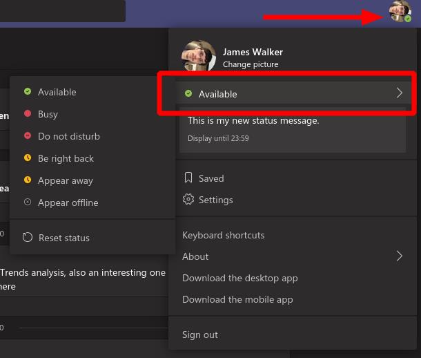 Ako sa stať dostupným, zaneprázdneným alebo offline v Microsoft Teams