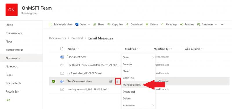 Kā pārvaldīt piekļuvi failiem, izmantojot SharePoint programmā Microsoft Teams