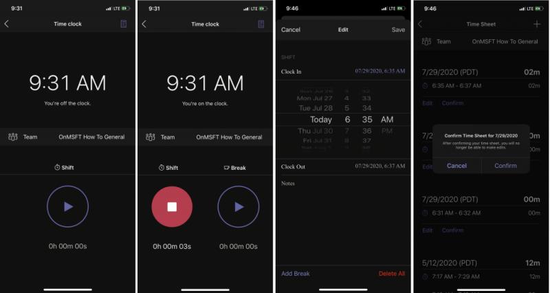 A Time Clock használata műszakban a Teamsben iOS és Android rendszeren