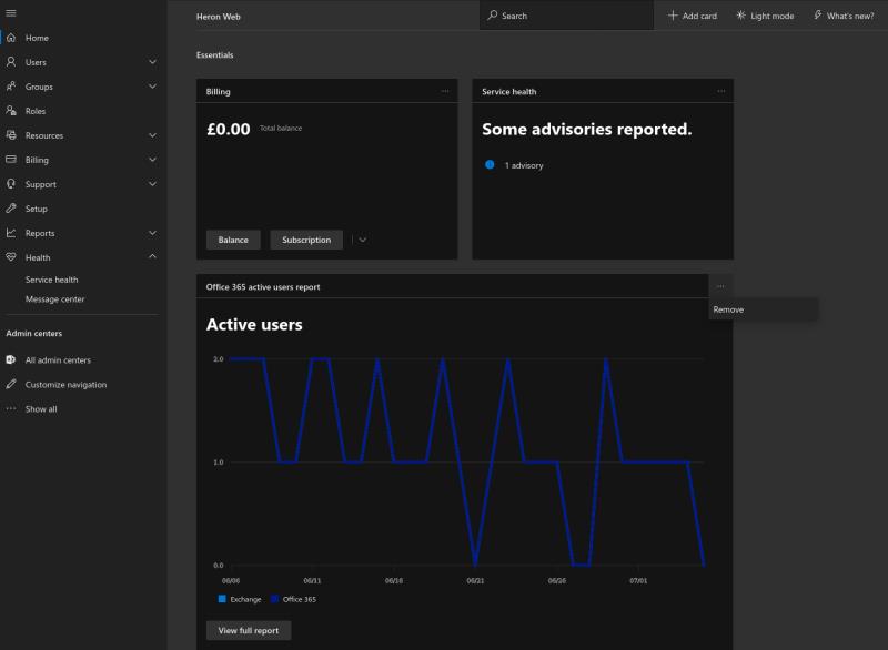 Hur du använder och anpassar startskärmen för Office 365 Admin Center