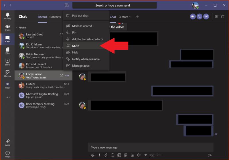 Kaip ištrinti pokalbį „Microsoft Teams“.