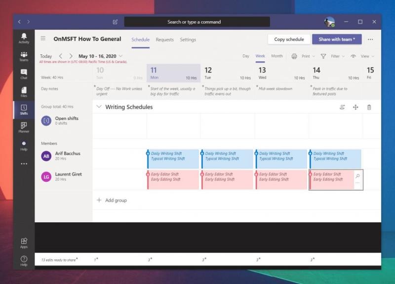Kuidas kasutada Microsoft Teamsi vahetusfunktsiooni töötundide, ajakavade ja muu haldamiseks