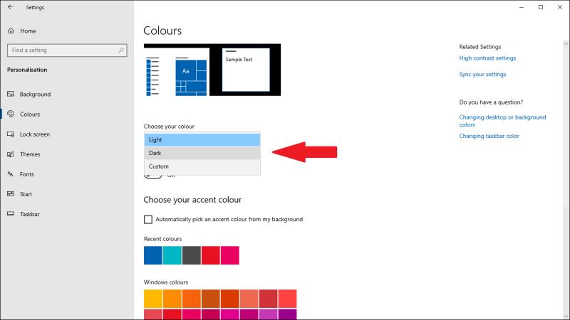 Kuinka ottaa tumma tila käyttöön Windows 10:ssä