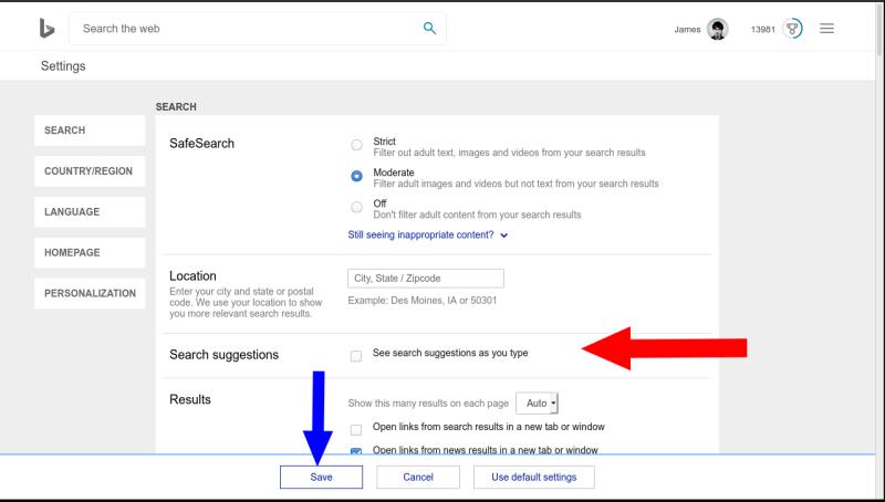 Hogyan lehet letiltani a Bing keresési javaslatait