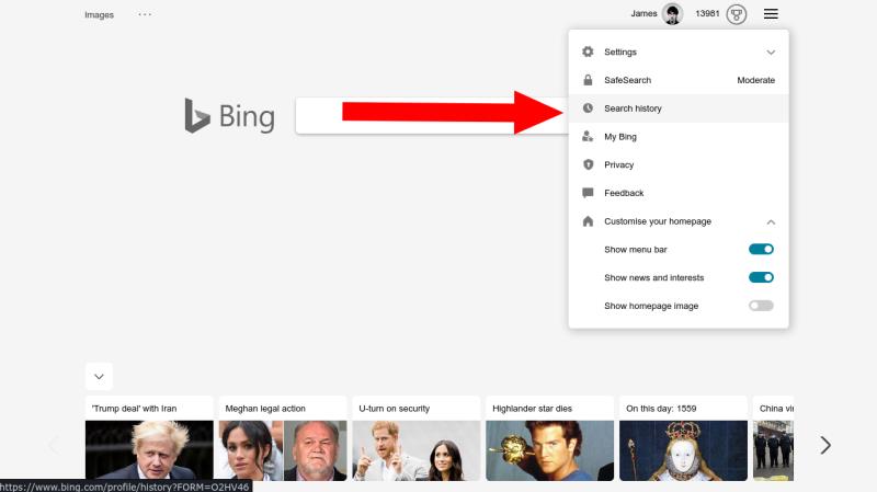 Kako si ogledate in izbrišete zgodovino iskanja Bing