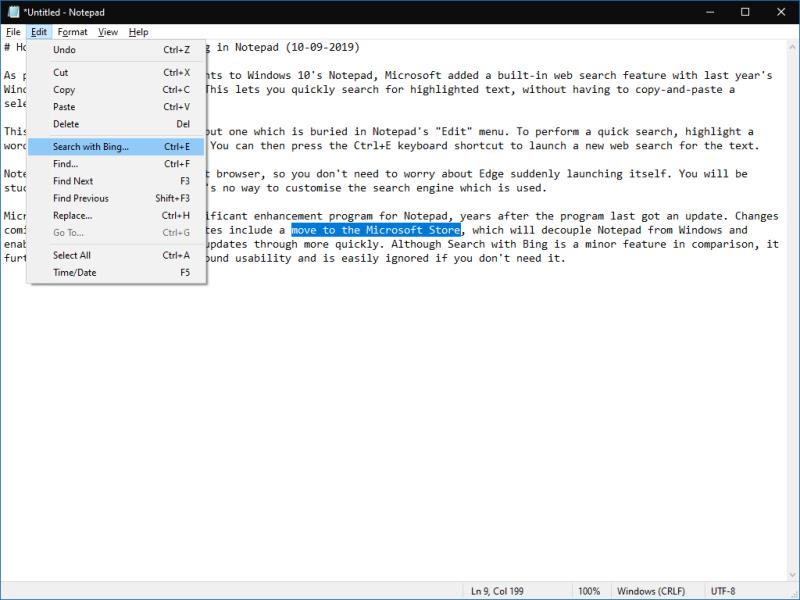 Kako pretraživati ​​web s Bingom u Notepadu