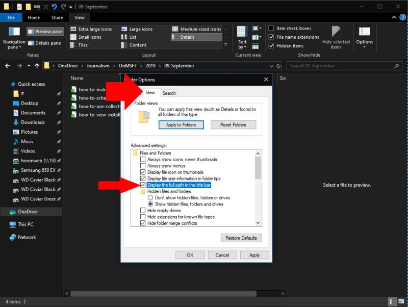 Hvordan få Windows 10s filutforsker til å vise hele katalogbanen i tittellinjen