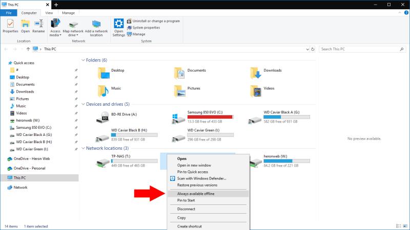 Kako uporabljati omrežne skupne rabe datotek brez povezave v sistemu Windows 10