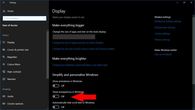 Sådan deaktiveres Fluent Design-gennemsigtighedseffekter i Windows 10