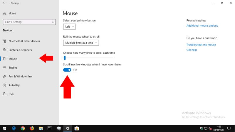 Kuinka poistaa ei-aktiivinen ikkunoiden vieritys Windows 10:ssä