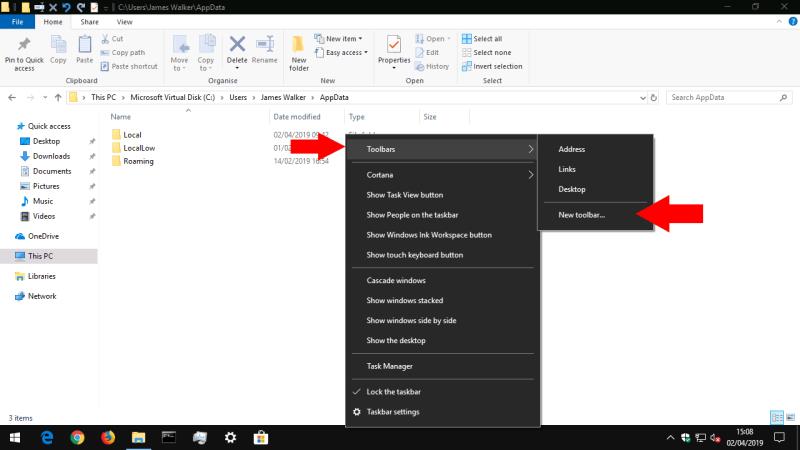 Com crear una barra d'eines a la barra de tasques de Windows 10