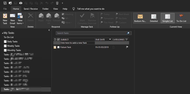 Hvordan skjule Outlook-oppgaver med en fremtidig startdato
