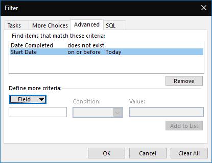 Hur man döljer Outlook-uppgifter med ett framtida startdatum