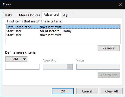 Ako skryť úlohy programu Outlook s budúcim dátumom začiatku