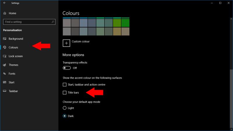 Kuinka saada tummat teeman otsikkopalkit Windows 10:ssä muuttamatta korostusväriäsi