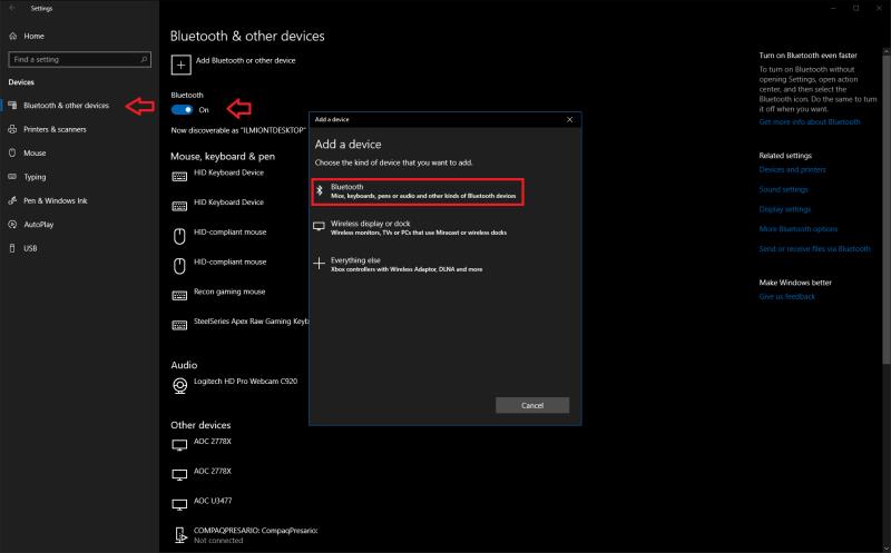 Juhised: kõik Windows 10 Bluetoothi ​​kohta