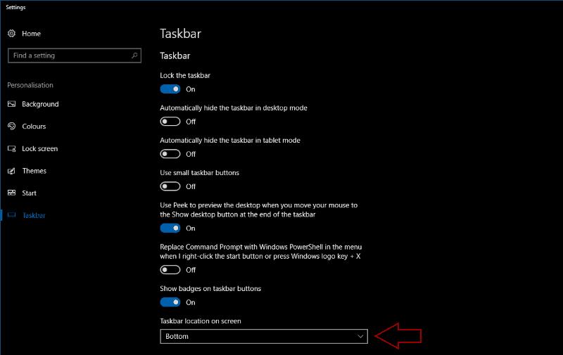 Как да промените позицията на лентата на задачите в Windows 10