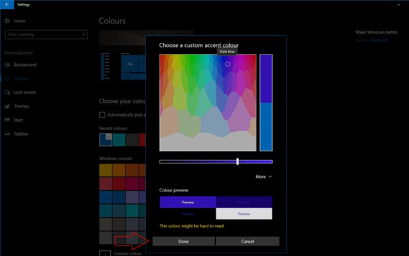 Kā iestatīt savu akcenta krāsu Windows 10 veidotāju atjauninājumā