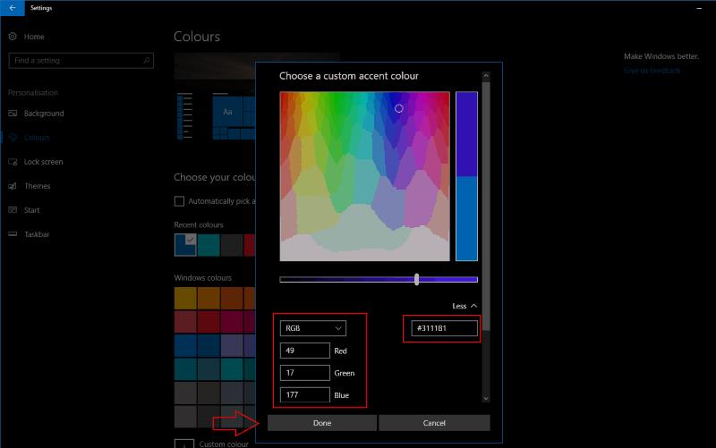 Как да зададете свой собствен цвят на акцента в актуализацията на Windows 10 Creators