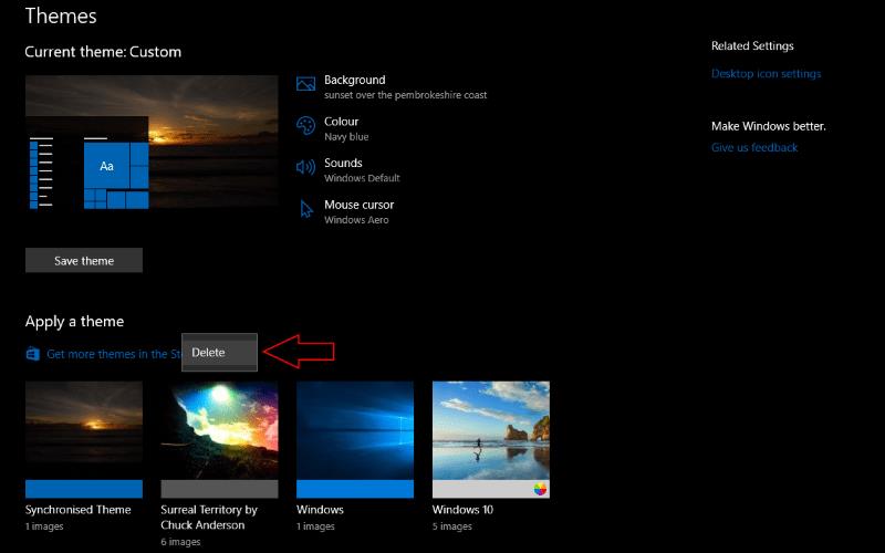 Témák telepítése a Windows Áruházból Windows 10 rendszerben