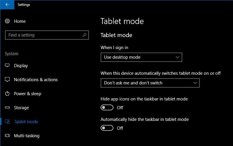 Sådan tilpasser du din tablettilstandsoplevelse på Windows 10 cabriolet