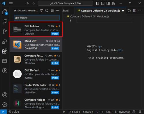 Kako usporediti 2 datoteke u VS kodu