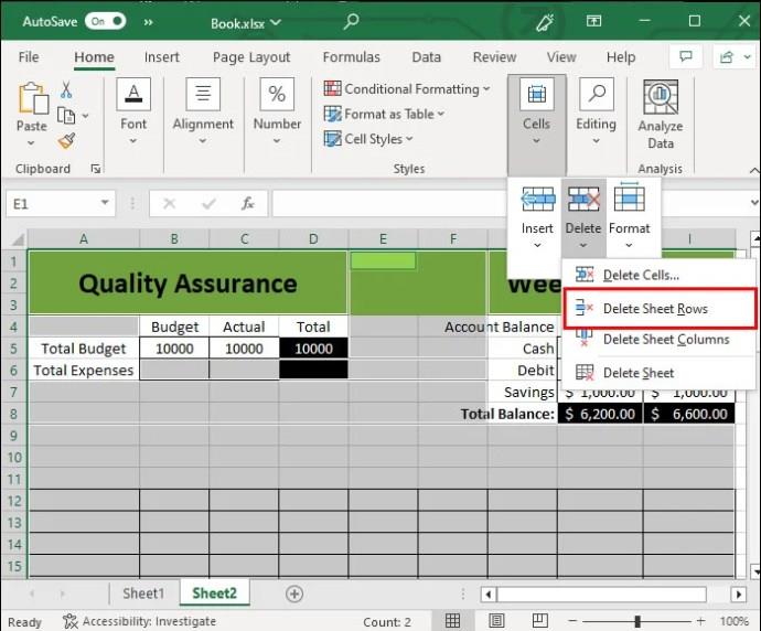 Jak odstranit prázdné řádky v aplikaci Excel