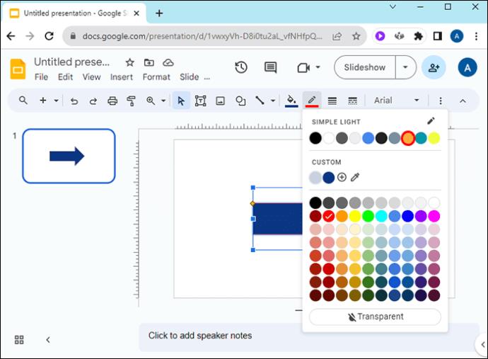 Jak změnit barvu šipky v Prezentacích Google