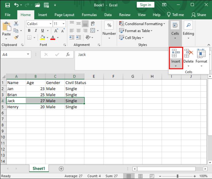 Kako v Excel vstaviti več vrstic