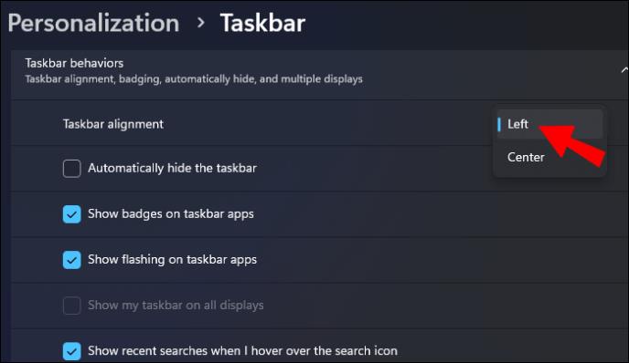 Kā operētājsistēmā Windows 11 novietot uzdevumjoslu apakšējā kreisajā stūrī