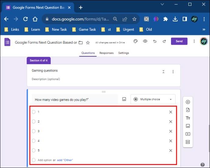 Sådan ændres det næste spørgsmål baseret på et svar i Google Forms