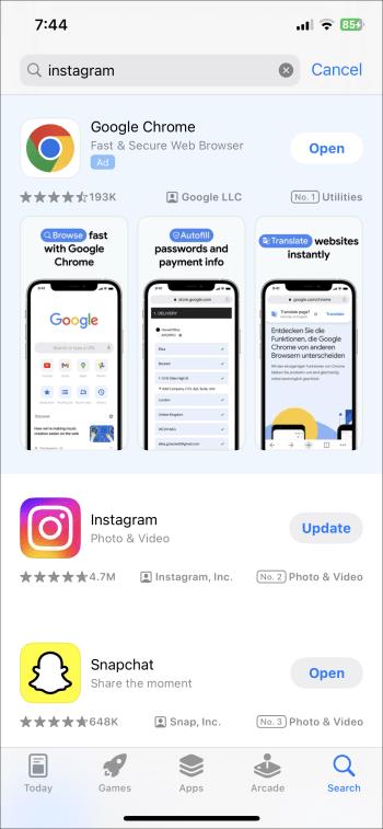 Kuinka päivittää Instagram Androidilla tai iPhonella