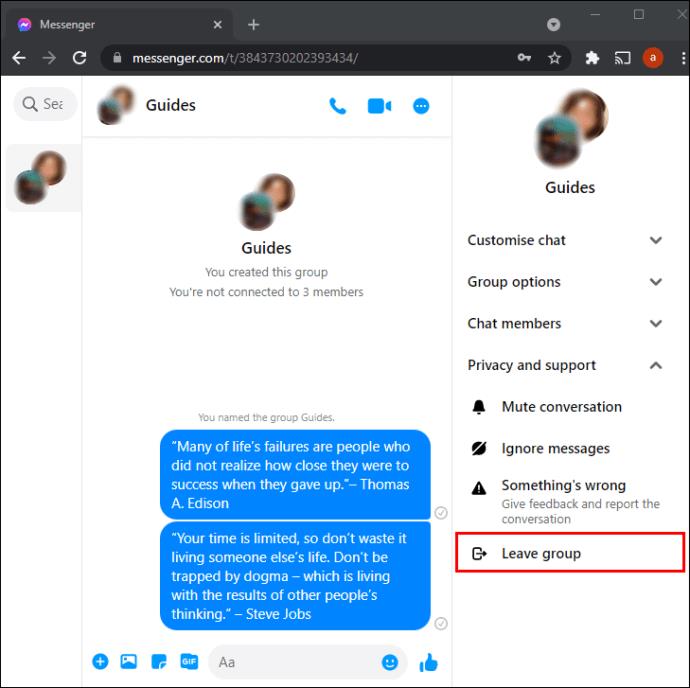 Kā atstāt grupu pakalpojumā Facebook Messenger