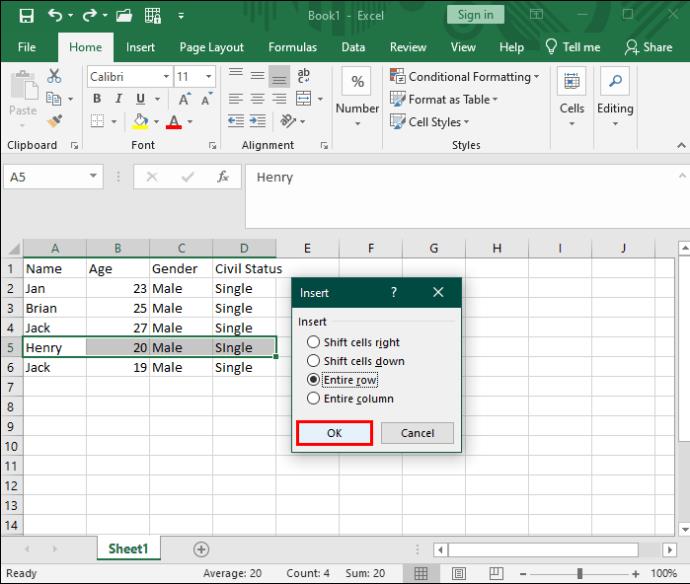 Kako v Excel vstaviti več vrstic