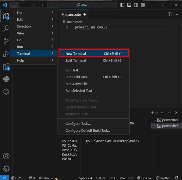 Як запустити код у терміналі в VS Code