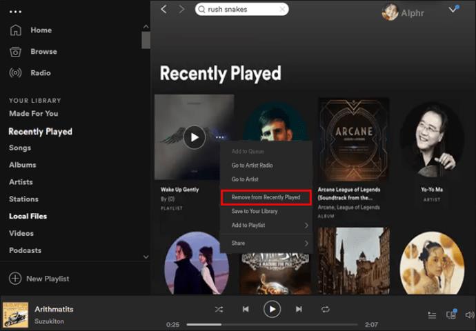 Kako očistiti popis nedavno reproduciranih u Spotifyju