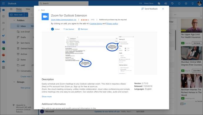 Jak přidat zoom do aplikace Outlook