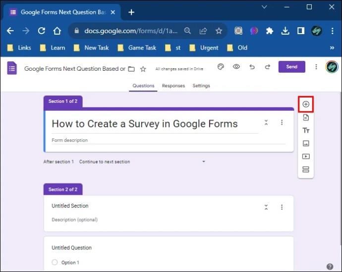 Sådan ændres det næste spørgsmål baseret på et svar i Google Forms