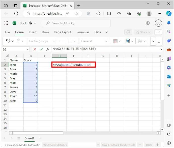 Kā atrast diapazonu programmā Excel