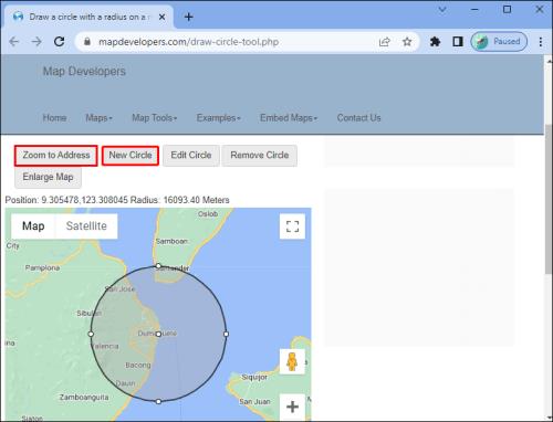 Sådan tegner du en cirkel med en bestemt radius på Google Maps