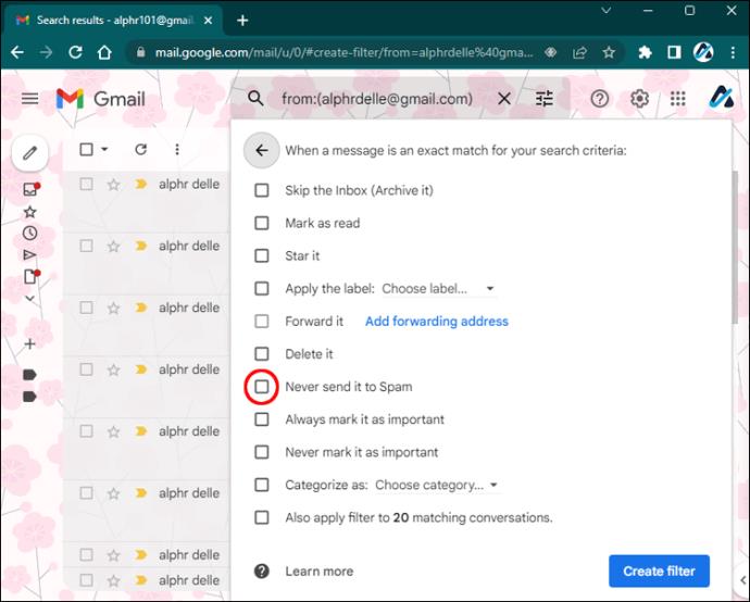 Kā pārtraukt e-pasta ziņojumu nonākšanu surogātpasta sarakstā pakalpojumā Gmail