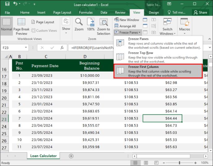 Jak zamknout sloupec v aplikaci Excel