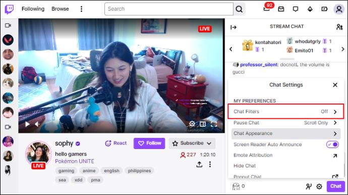 Jak vypnout chatovací filtr na Twitchi